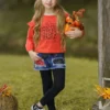 Hello Pumpkin Top, Patched Denim Shorts & Legging Set