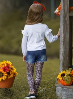Peace, Love & Pumpkin Patched Denim Shorts & Legging Set -Kid's Apparel Sales FALL12SET23CAWLD 5