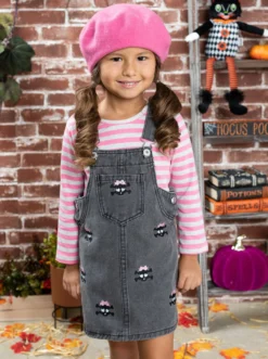 Skull Girls Rock Denim Overall Dress Set