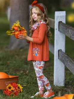 Pumpkin Everything Tunic, Leggings & Scarf Set -Kid's Apparel Sales FALL12SET32CARLP 2