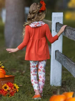 Pumpkin Everything Tunic, Leggings & Scarf Set -Kid's Apparel Sales FALL12SET32CARLP 3