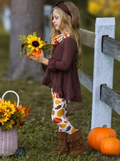 Falling Leaves Hi-Lo Ruffle Tunic, Leggings & Scarf Set -Kid's Apparel Sales FALL12SET33CABFL 2