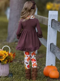 Falling Leaves Hi-Lo Ruffle Tunic, Leggings & Scarf Set -Kid's Apparel Sales FALL12SET33CABFL 3