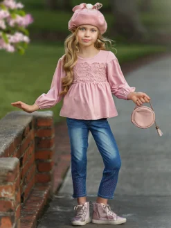Charming Lace Sparkly Jeans Set -Kid's Apparel Sales FALL12SET36CAPDS 1