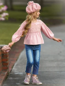 Charming Lace Sparkly Jeans Set -Kid's Apparel Sales FALL12SET36CAPDS 4