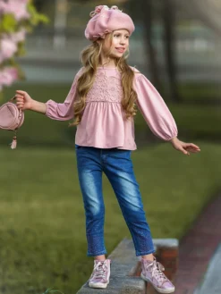 Charming Lace Sparkly Jeans Set -Kid's Apparel Sales FALL12SET36CAPDS 5