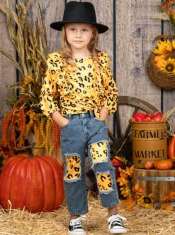 Golden Cub Ruffle Top & Patched Jeans Set -Kid's Apparel Sales FALL12SET38CAYLD 4 scaled