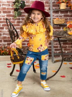 Bloom Girl Patched Jeans Set -Kid's Apparel Sales FALL12SET39CAYFD 6