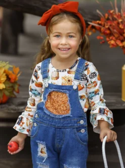 Sweet Pumpkin Sequin Patched Overall Set -Kid's Apparel Sales FALL12SET43CAPOD 9