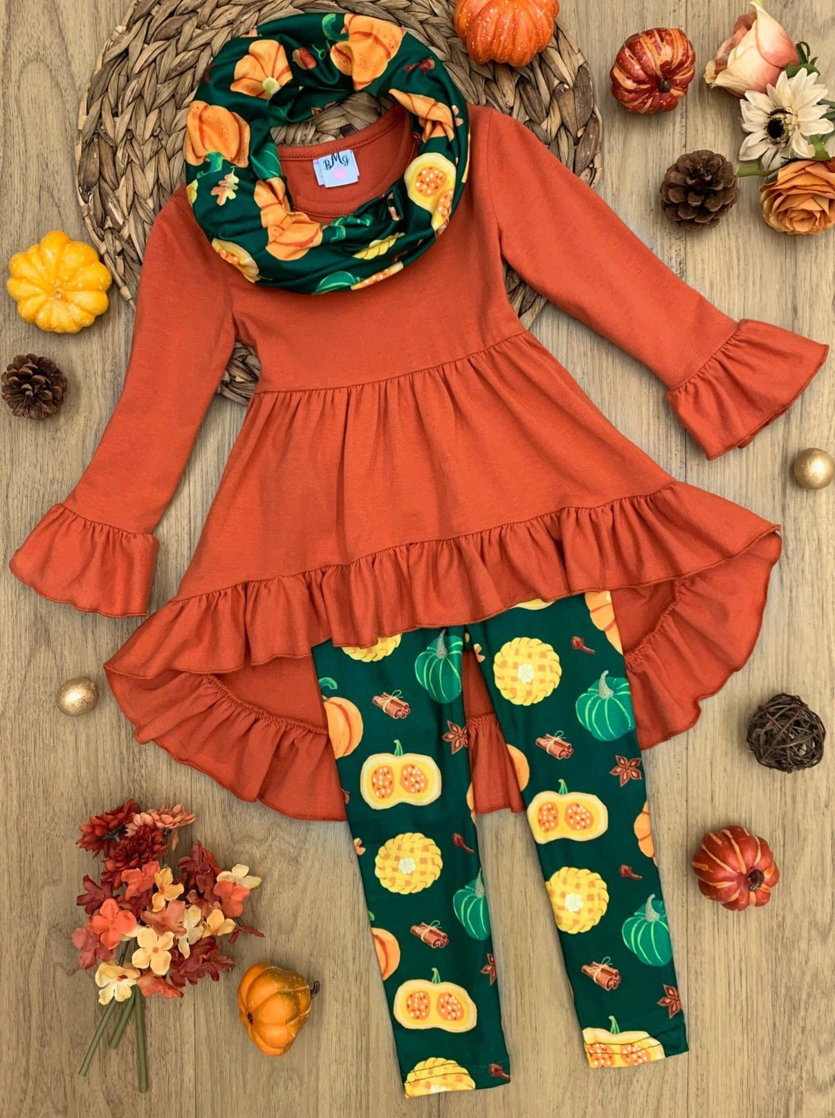 Pumpkin Season Hi-Lo Tunic, Leggings & Scarf Set 3 Pumpkin Season Hi-Lo Tunic, Leggings & Scarf Set - Image 3