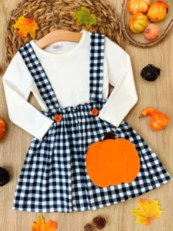 Mommy's Little Pumpkin Plaid Overall Skirt Set -Kid's Apparel Sales FALL12SET4CAWPP