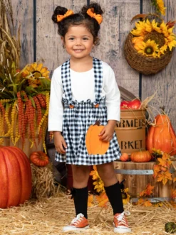 Mommy's Little Pumpkin Plaid Overall Skirt Set