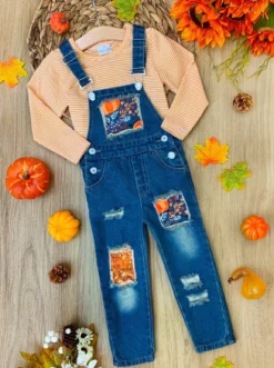 Autumn Vibes Patched Overall Jeans Set -Kid's Apparel Sales FALL12SET55CAYPO