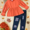 Fall Fun Leopard Patched Jeans Set