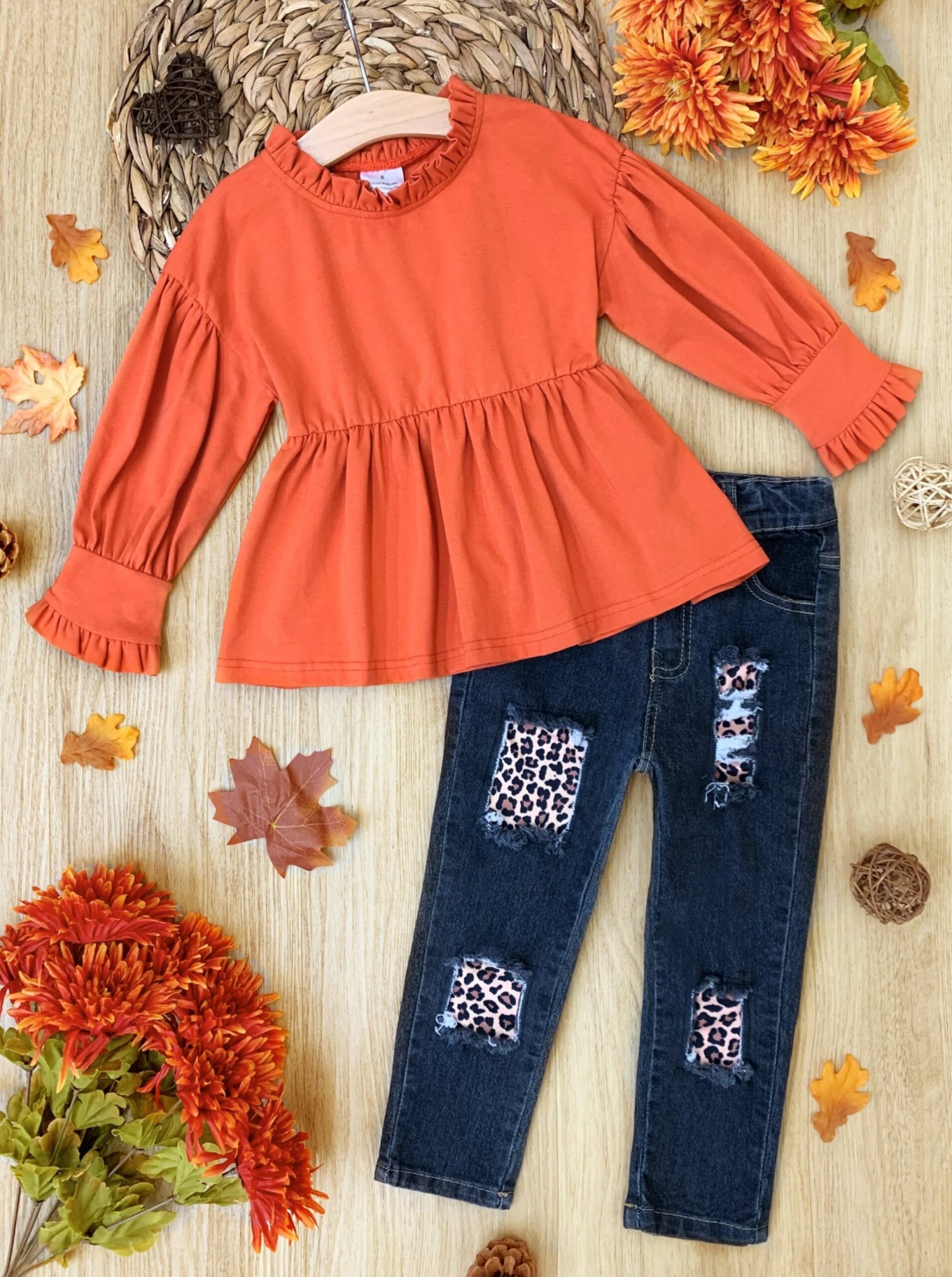 Fall Fun Leopard Patched Jeans Set 1 Fall Fun Leopard Patched Jeans Set