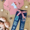 Rainbow Unicorn Sequin Patched Jeans Set