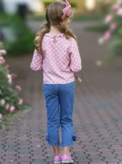 Dot Dot Dot Bow Jeans Set -Kid's Apparel Sales FALL12SET58CAPWD 2