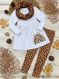 Leopard Rainbow Tunic, Scarf & Legging Set
