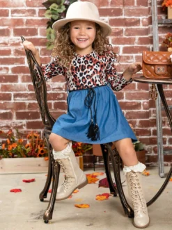Fierce & Fab Leopard Denim Dress -Kid's Apparel Sales FALL20DR16CALCD 11