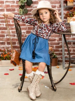 Fierce & Fab Leopard Denim Dress -Kid's Apparel Sales FALL20DR16CALCD 14
