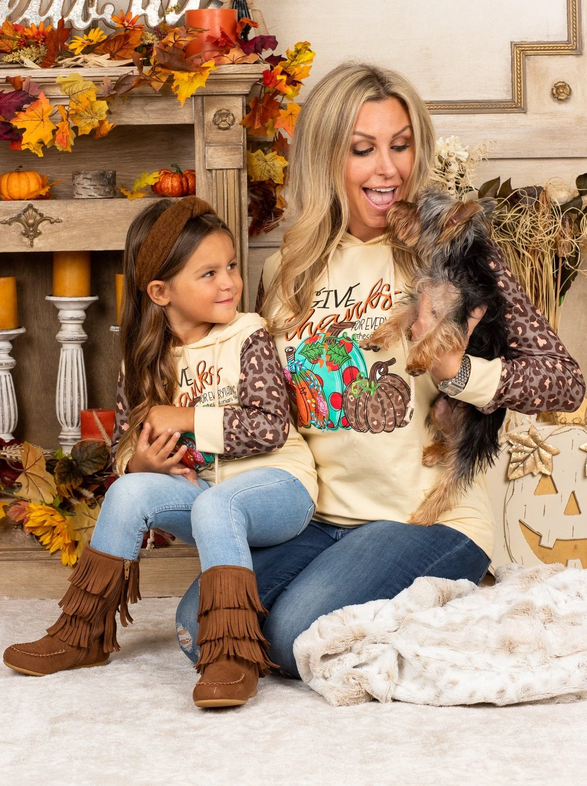 Mommy & Me Give Thanks Leopard Sleeve Hoodie 2 Mommy & Me Give Thanks Leopard Sleeve Hoodie - Image 2