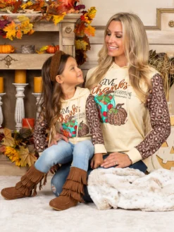 Mommy & Me Give Thanks Leopard Sleeve Hoodie 5 Mommy & Me Give Thanks Leopard Sleeve Hoodie -Kid's Apparel Sales FALL20OUT23CAOWL 5