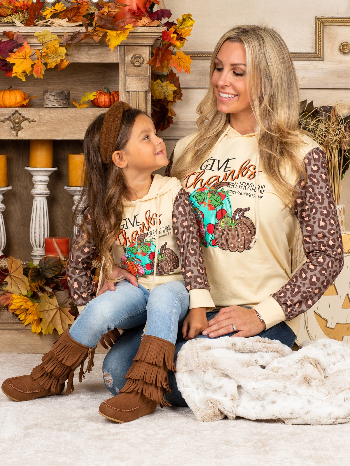 Mommy & Me Give Thanks Leopard Sleeve Hoodie 3 Mommy & Me Give Thanks Leopard Sleeve Hoodie - Image 3