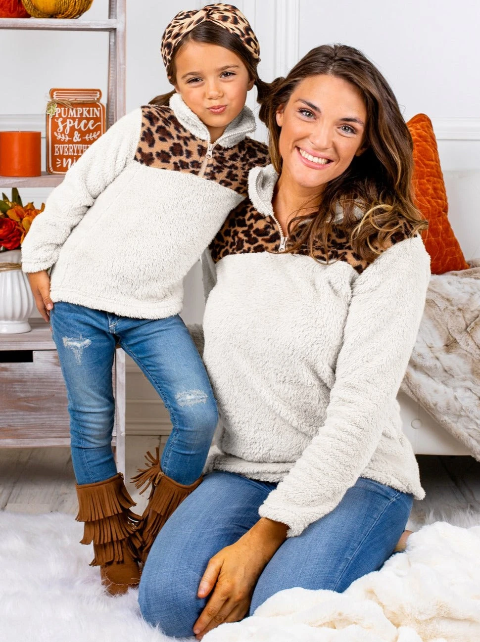 Mommy & Me Fleece Leopard Pullover Sweater 1 Mommy & Me Fleece Leopard Pullover Sweater