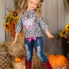Pastel Pumpkin Leopard Patched Jeans Set
