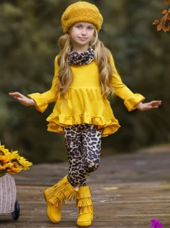 Vibrant Cub Hi-Lo Ruffle Tunic, Leopard Leggings & Scarf Set -Kid's Apparel Sales FALL20SET1CAYBL 2c9f34b4 e18c 43db b2bd b22d111e7c1f