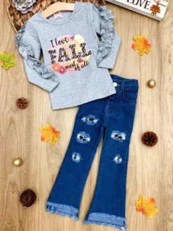 I Love Fall Most Of All Patched Jeans Set -Kid's Apparel Sales FALL20SET21CAGLD