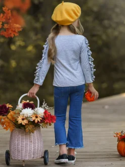 I Love Fall Most Of All Patched Jeans Set -Kid's Apparel Sales FALL20SET21CAGLD 2