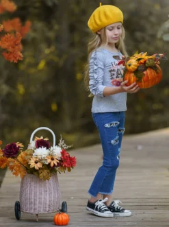 I Love Fall Most Of All Patched Jeans Set -Kid's Apparel Sales FALL20SET21CAGLD 3