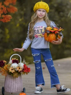 I Love Fall Most Of All Patched Jeans Set -Kid's Apparel Sales FALL20SET21CAGLD 4