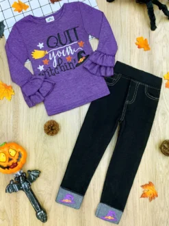 Quit Your Witchin' Top & Cuffed Jeans Set -Kid's Apparel Sales FALL20SET22CAPWD scaled