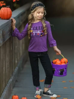 Quit Your Witchin' Top & Cuffed Jeans Set -Kid's Apparel Sales FALL20SET22CAPWD 3
