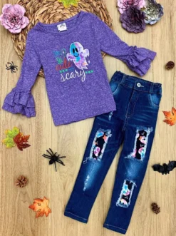 So Cute It's Scary Top & Patched Jeans Set -Kid's Apparel Sales FALL20SET27CAPGD