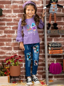 So Cute It's Scary Top & Patched Jeans Set -Kid's Apparel Sales FALL20SET27CAPGD 7 1 scaled