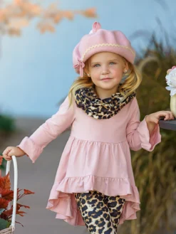 Pretty Pink Tunic, Leopard Legging & Scarf Set -Kid's Apparel Sales FALL20SET2CAPBL 1
