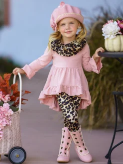 Pretty Pink Tunic, Leopard Legging & Scarf Set