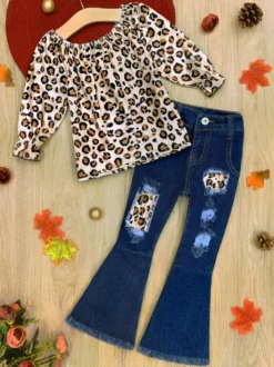 Lil' Leopard Patched Bell Bottom Jeans Set -Kid's Apparel Sales FALL20SET32CABLD scaled