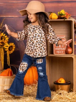 Lil' Leopard Patched Bell Bottom Jeans Set -Kid's Apparel Sales FALL20SET32CABLD 2