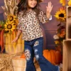 Lil' Leopard Patched Bell Bottom Jeans Set