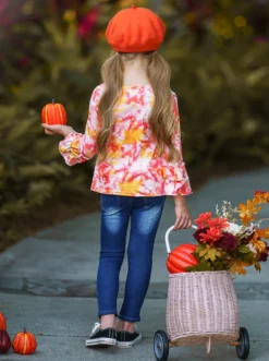 Candy Corn Cutie Top & Patched Jeans Set -Kid's Apparel Sales FALL20SET34CAOYT 1