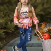 Candy Corn Cutie Top & Patched Jeans Set