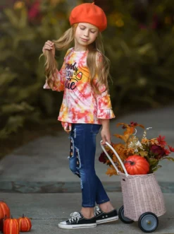 Candy Corn Cutie Top & Patched Jeans Set -Kid's Apparel Sales FALL20SET34CAOYT 2