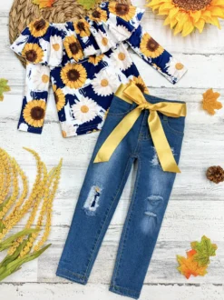 My Lucky Flower Patched Jeans Set