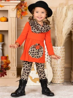 Purrfect Pumpkin Tunic, Leopard Leggings & Scarf Set