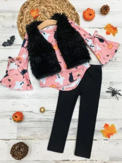 UnBOOlieveable Tunic, Faux Fur Vest & Legging Set -Kid's Apparel Sales FALL20SET58CAPBG scaled