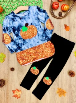 Sparkle Pumpkin Party Tunic & Patched Legging Set
